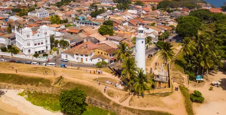 Aerial view of Galle Fort and the Indian Ocean.