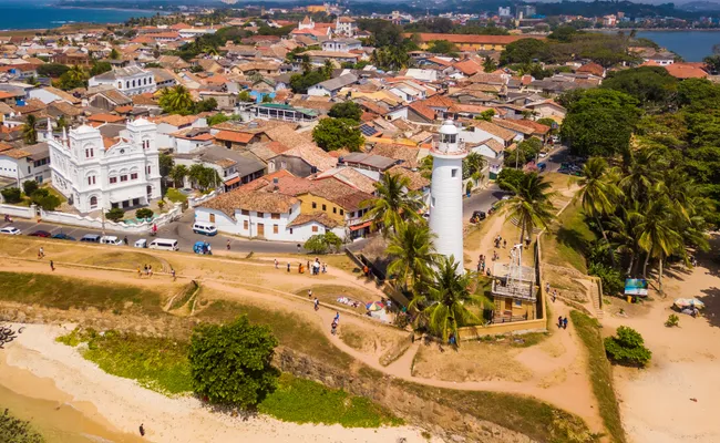 Aerial view of Galle Fort and the Indian Ocean.