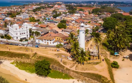 The historic stone walls of Galle Fort overlooking the Indian Ocean.